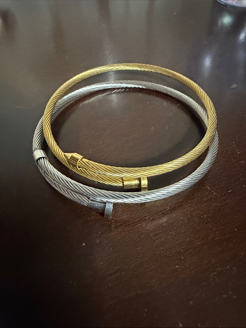 Gold and Silver Twist Cable Bangle Set - and ring Women's Jewelry